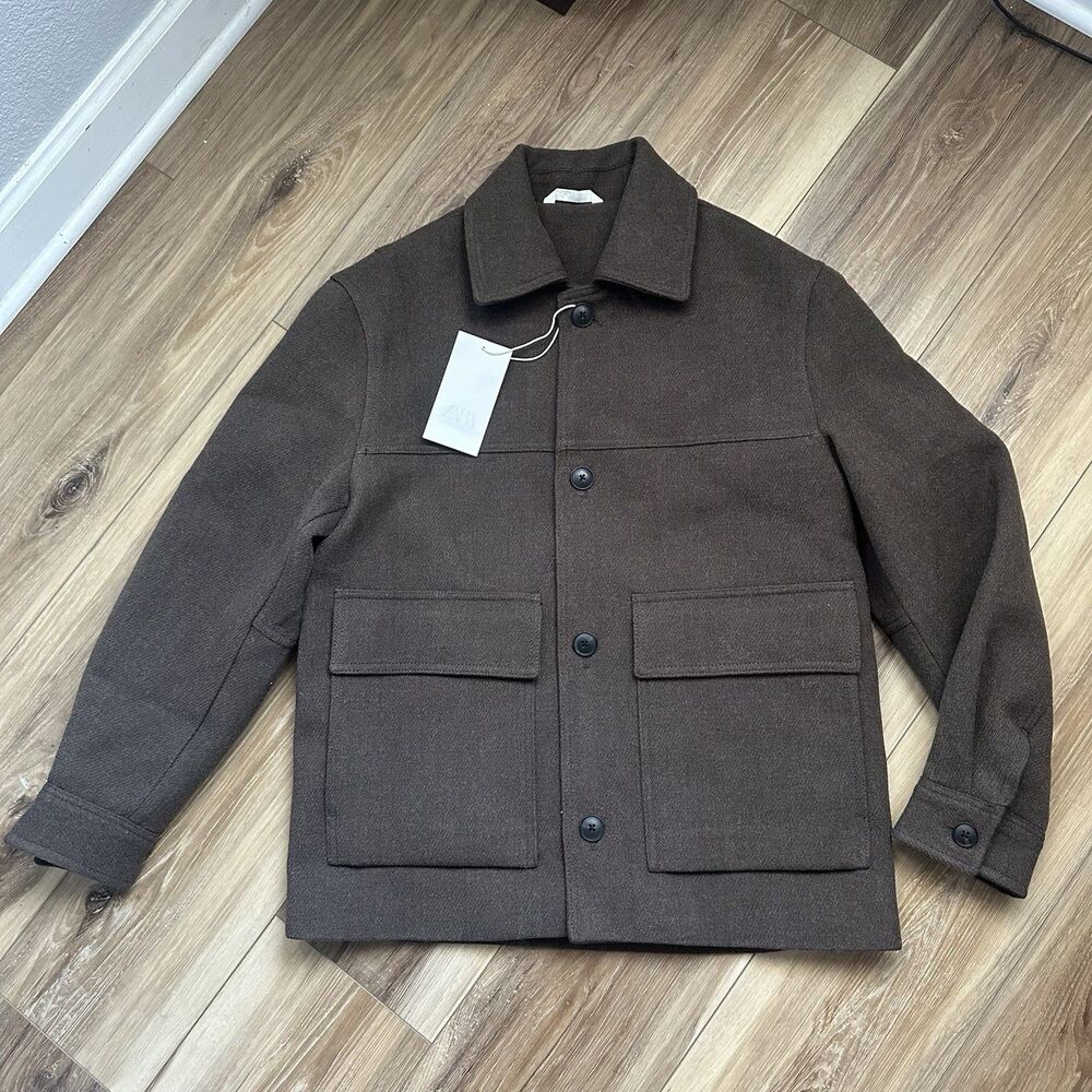 Zara Man Brown Utility Jacket Field Coat Small S $119